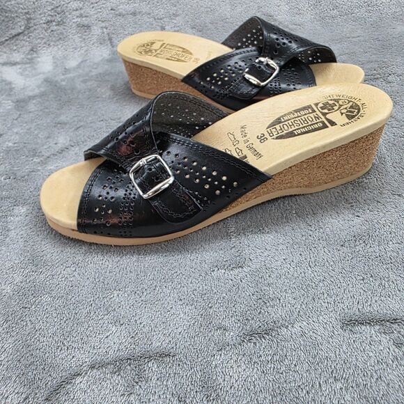 Worishofer 251P Women's Black leather Cork Wedge Slide Sandal US 8 EUR 38 - Picture 10 of 12